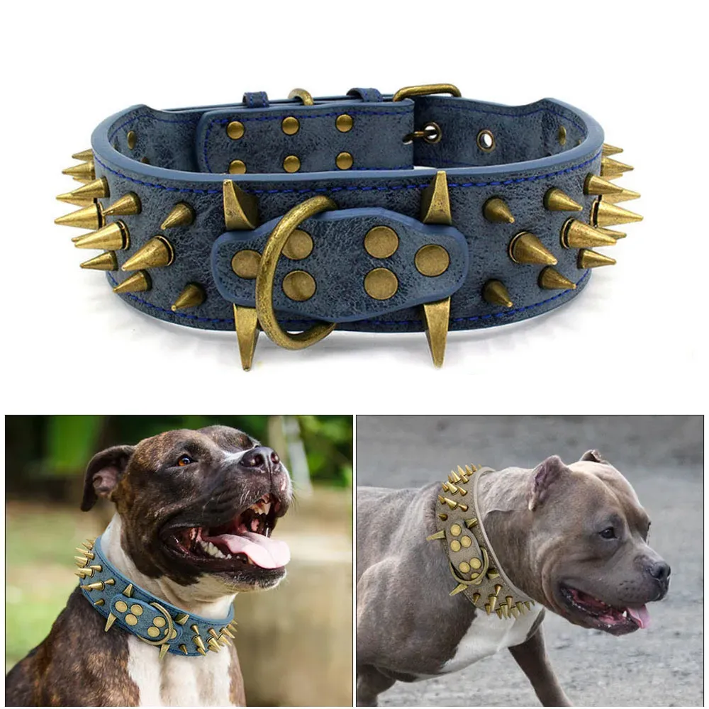 Colliers cols de chien lourd et de service couette élargit le collier pour chiens pour des chiens extra-gros empêchez la morsure du collier de chiens en cuir pointu à pointes à pointes