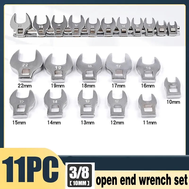 Opener 3/8 Zoll Drive Crowfoot -Schraubenschlüssel Set 1022mm metrom verchromtes Krähenfuß Open Endschlüsselschlüssel Set