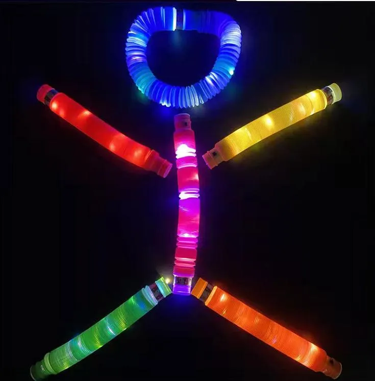 Tubes pop lumineux bricolage LED Couleur fluorescente tube en plastique rétractable enfants Toys Sensory Adults Child Stress Soulagez le jouet compressé