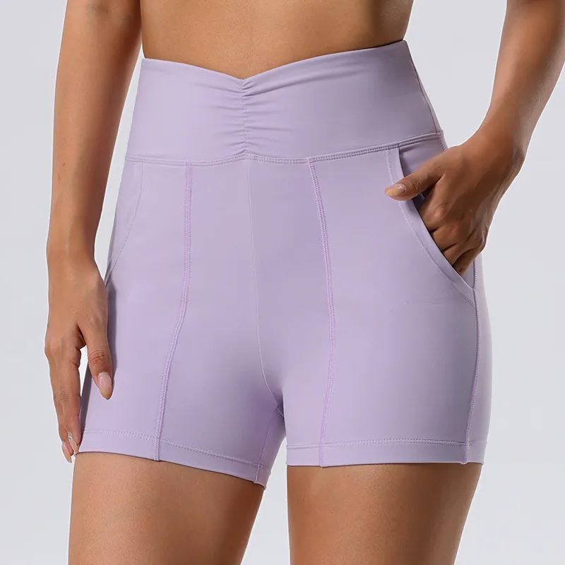 Al Summer Yoga Shorts Sports Leggings Pants Short Short Pantaloni nudi Fitness femminile che esegue Shorts Shorts Shorts Honey Peach Hip Cownshing reggiseno