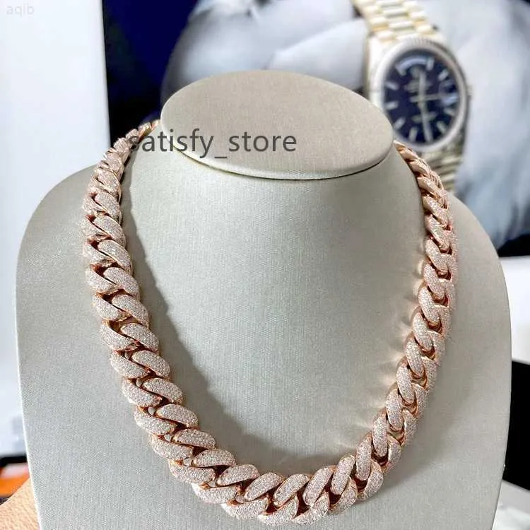 AAA GEMS Srebrny naszyjnik 18 mm 20 mm Srebrny/10k/14k/18K Gold Moissanite 4 rzędy Zęby Iced Out VVS Miami Cuban Link Chain