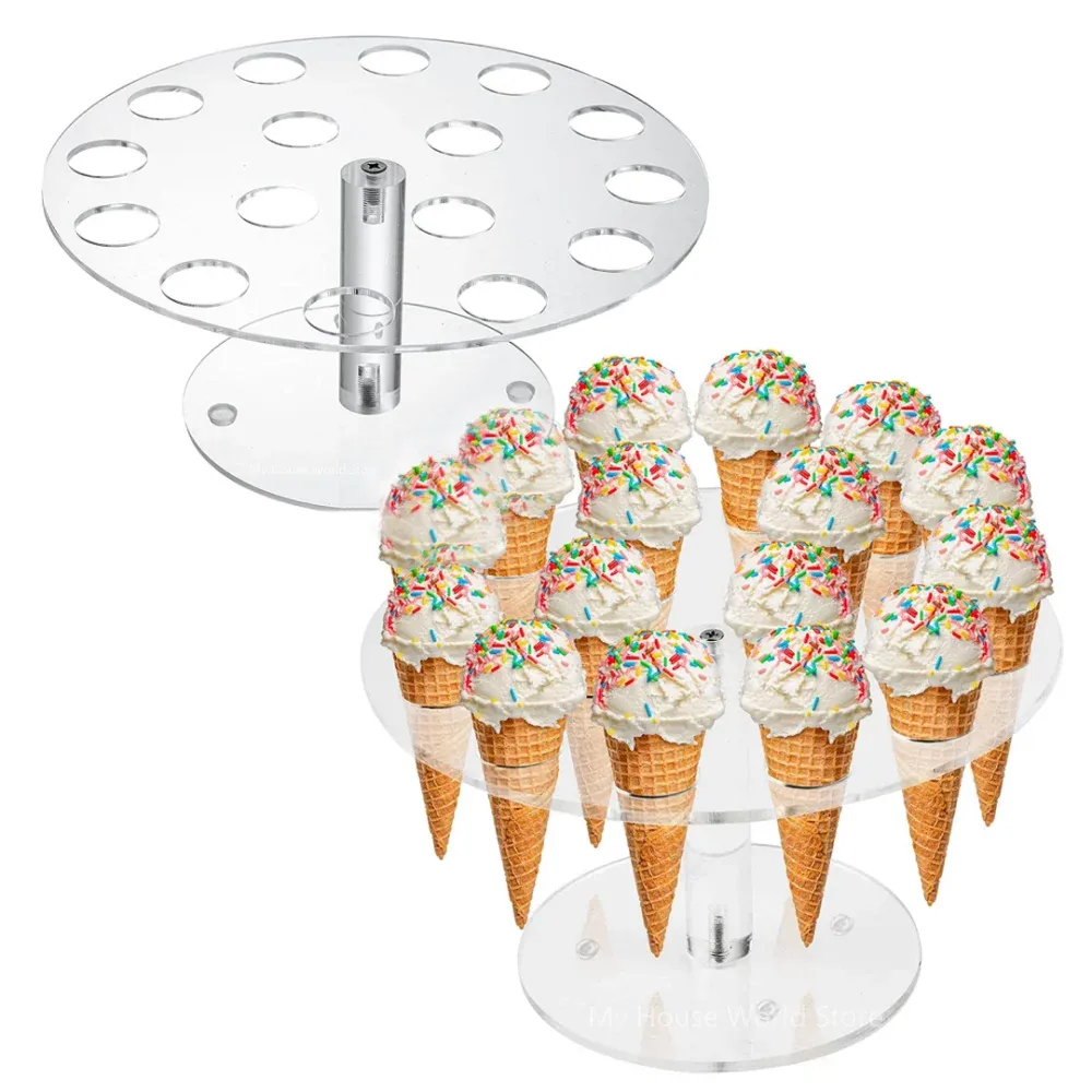 Strumenti 6/16 grano rotondo cono di gelato acrilico cono dessert display shelf party per feste per feste di nozze forniture per bar