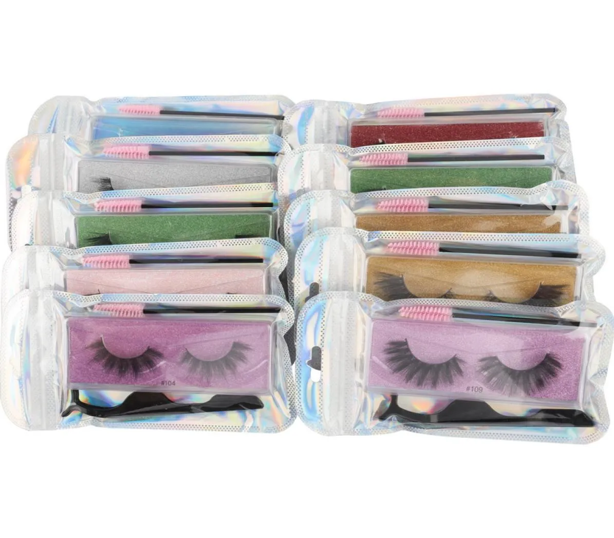 3D Lash Color Eyelashes Package Box med ögonfrans curler och liten pensel tjock naturlig smink Hela fransar Extensions Kit7590685