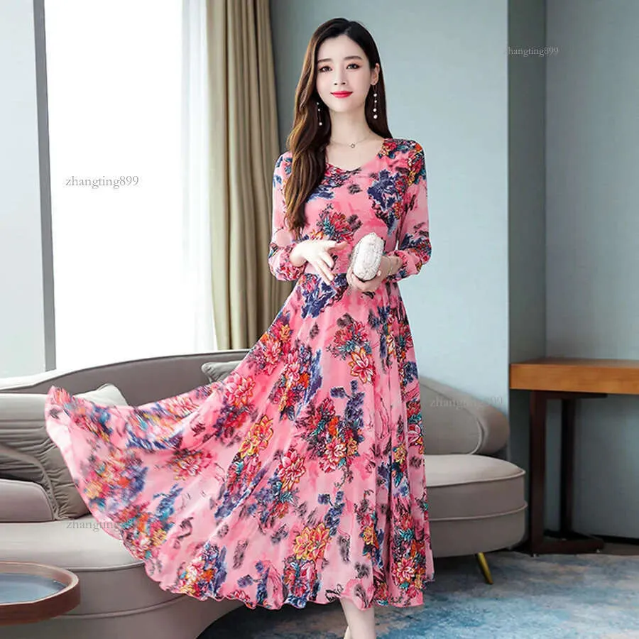 【店舗限定色】Winter Floral Long-sleeve Dress M Floral Chiffon Maxi maxi dress - Vintage Long Sleeve