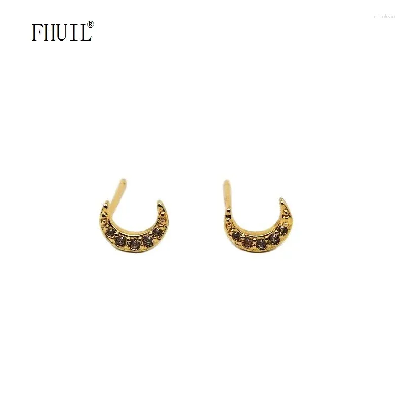 Stud -oorbellen schattig maan klein voor vrouwen zilveren naald ongebruikelijke gouden kleur zirkoon mode Jewellry Girl Party cadeau