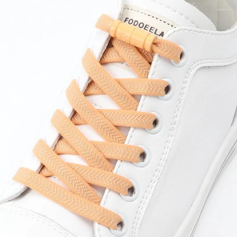 Peças de sapato 1 par sem amarração cadarços elásticos para tênis cadarços planos de metal redonda Segurança