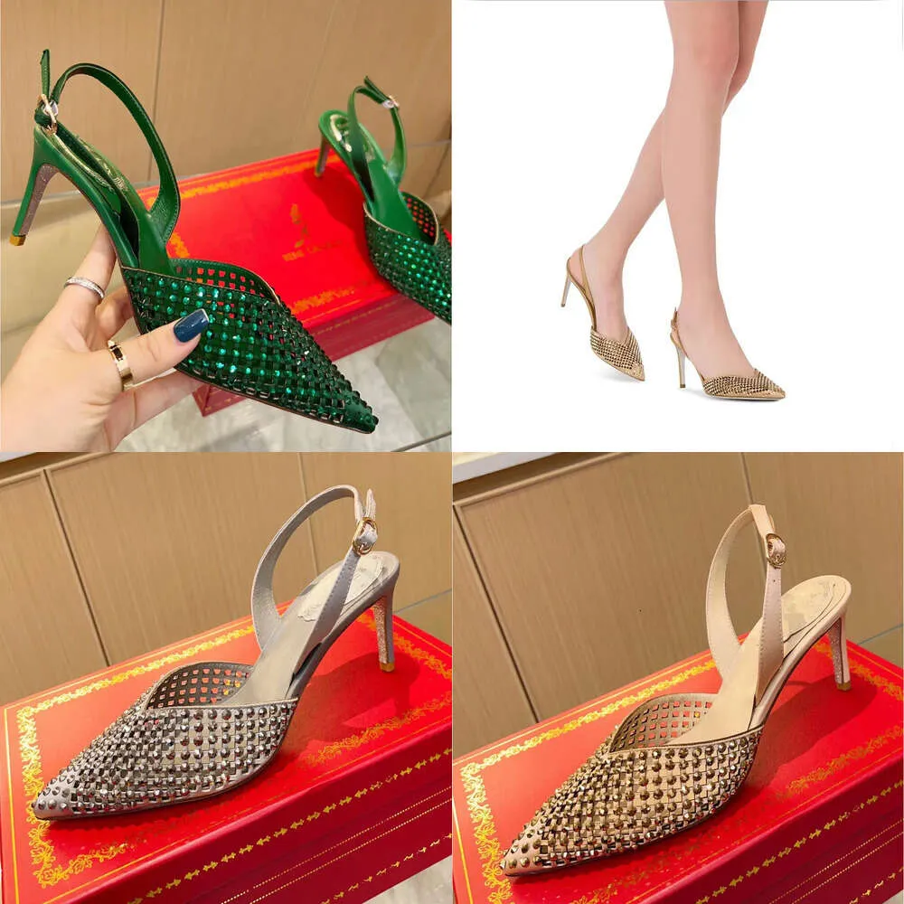 Caovilla Rene Sandalen Designer Water Diamond Decoratie Women Hoge Heel Out Silk Dress Shoes 8cm puntige teen wrap terug holle sandaal originele kwaliteit