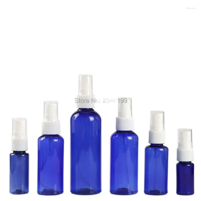 Butelki do przechowywania plastikowa butelka do sprayu 60 ml pusta niebieska pompa 50 ml 20 ml 30 ml pojemnik kosmetyczny 100 ml 50pcs