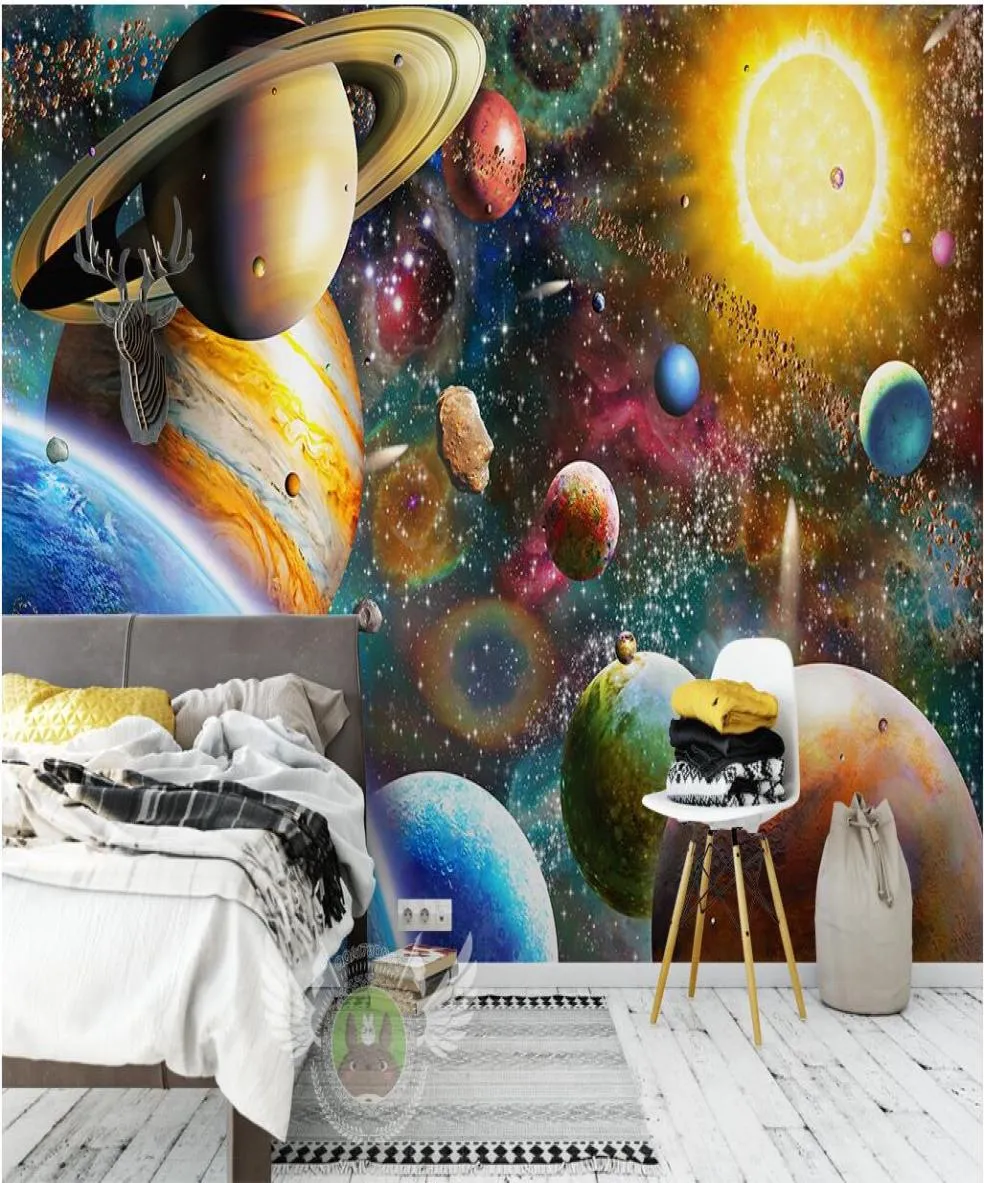 Custom 3D Wall Mural For Childrens Room Space Universe Planet Theme ...