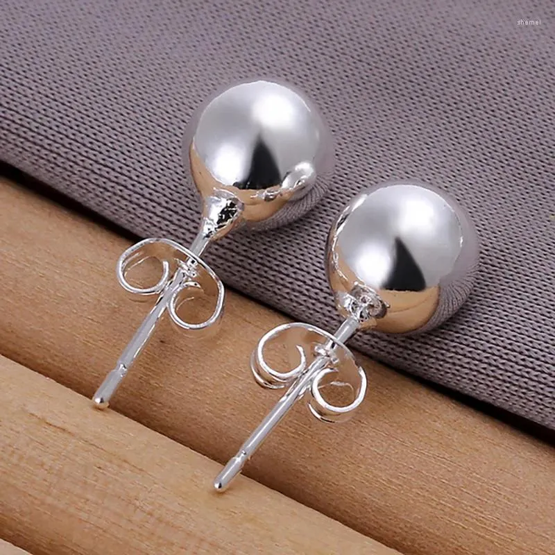 Stud -oorbellen 925 Sterling Silver 6mm/8 mm/10 mm Ronde Cirkel Solid Ball Bead Woman Fashion Wedding Party Sieraden