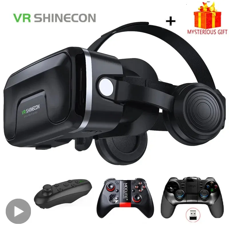 Shinecon Viar 3D Virtual Reality VR okulary słuchawkowe urządzenia słuchawkowe soczewki Hełmowe gogle inteligentne do smartfonów Telefon z kontrolerem 240424