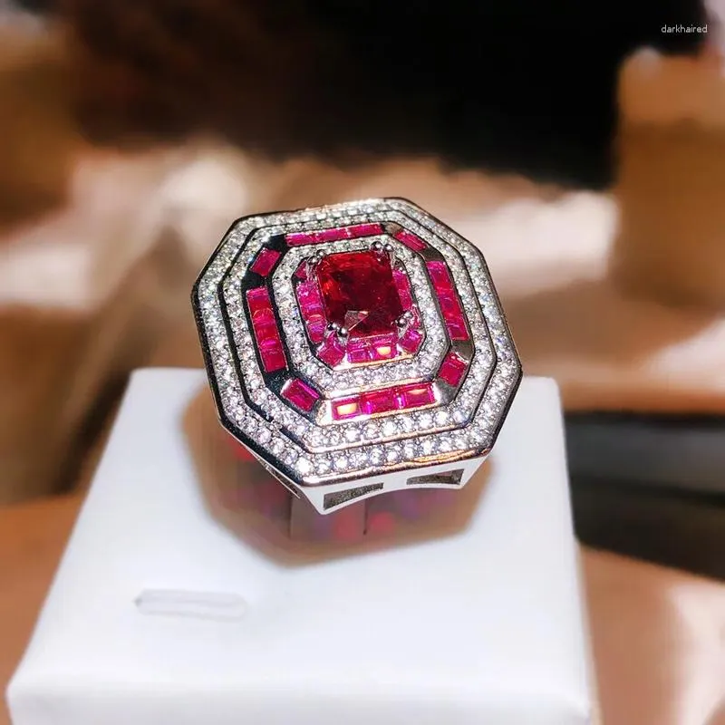 Pierścienie klastra Solid S925 Sterling Silver Pure Ruby Pierścień dla kobiet Fine 925 Biżuteria