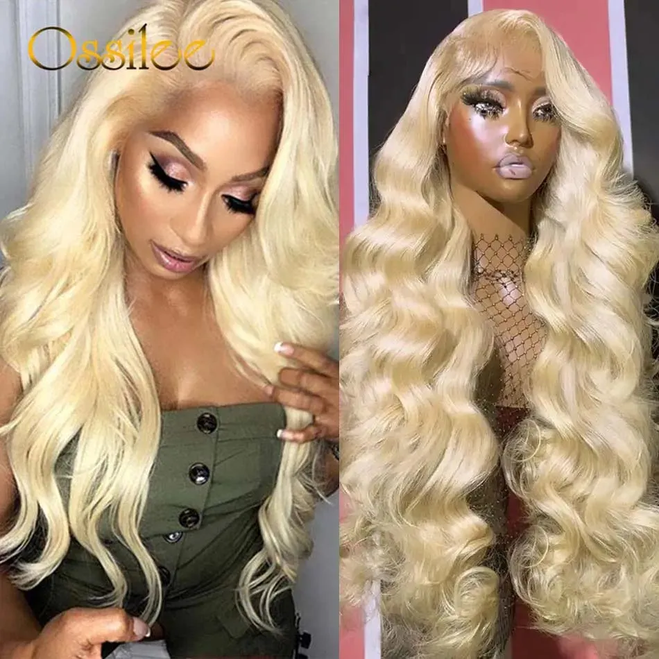 613 perruques avant en dentelle blonde Remy Body Body Wave 13x4 Human Hair Transparent pour les femmes 250% densité 240419