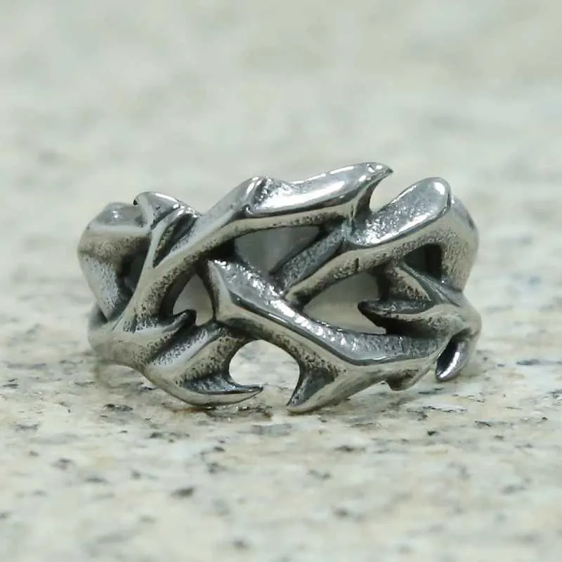 Bandringen Nieuwe trend verzilverde Hollow Thorn Rings voor mannen en vrouwen Hip Hop Punk Party Music Sieraden Q240427