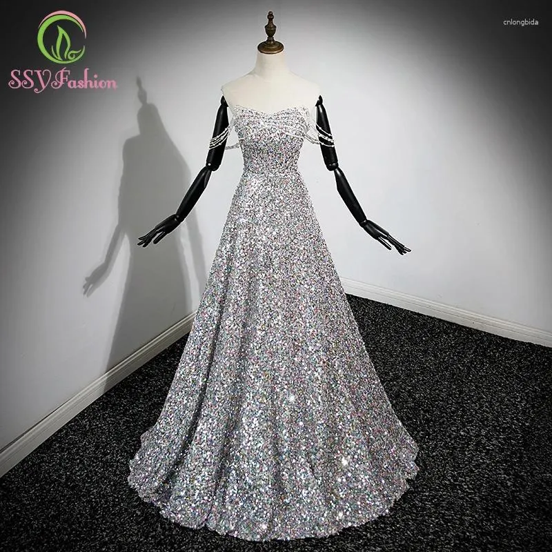 Party Dresses SsyFashion Luxury Banket Sequins aftonklänning Axless A-Line Sparkling Beading Prom-klänningar för kvinnor Vestidos de Noche