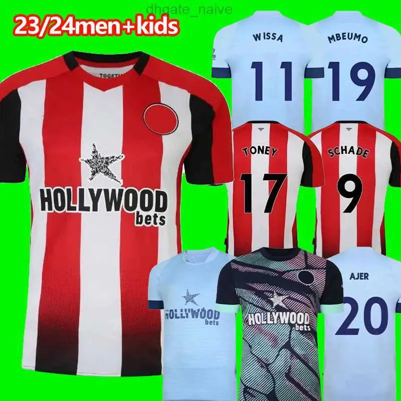 23 24 Brentfords Home Soccer Jerseys 2023 2024 Away Hickey Henry Jensen Schade Toney Dasilva Toney Norgaard MBEUMO JANELT CHIRTS Men Kit Kid Kit Kit Kit Kit Kit Kit Kit Kit