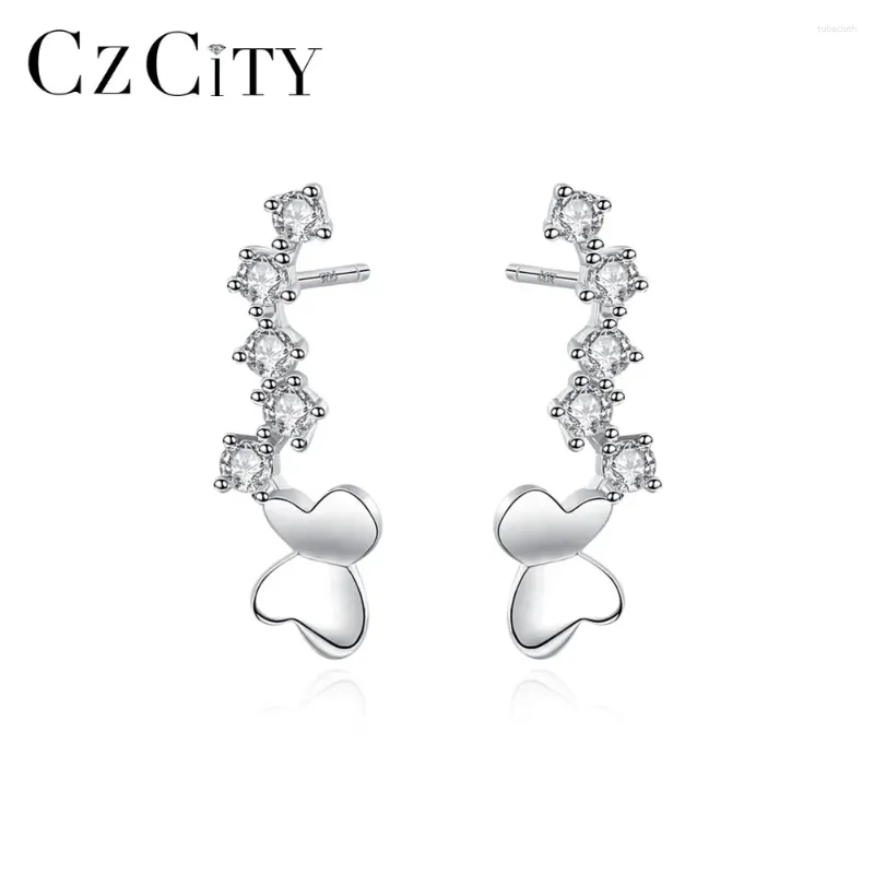 Hölzer Ohrringe Czcity Fashion Koreaner Schmetterling für Frauen Romantische Design Girls kleine Zirkon Marke Silber 925 Schmuck Schmuck