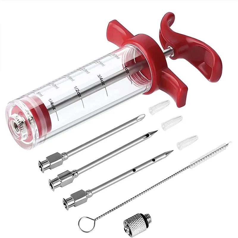 Grills vleesinjector spuit met 3 marinade -injectornaalden voor BBQ Grill Turkije Injector Kit Marinade Flavour Injector