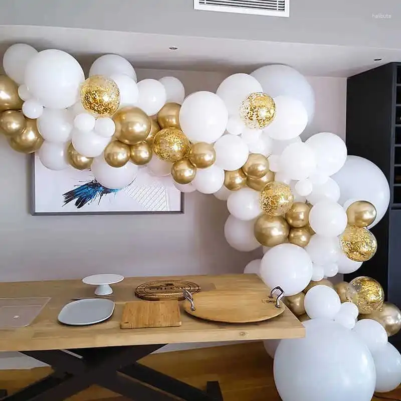 Украшение вечеринки 66шт белый воздушный шар арх гирлянда комплект металлический золото конфетти латекс бал для детского душа свадебные мероприятия по случаю дня рождения