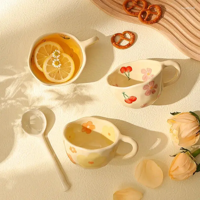 Mugs INS Hand-kneading Irregular Ceramic Cup Coffee Milk Tea Korean Style Oatmeal Breakfast Kitchen Mug Couple's Cups