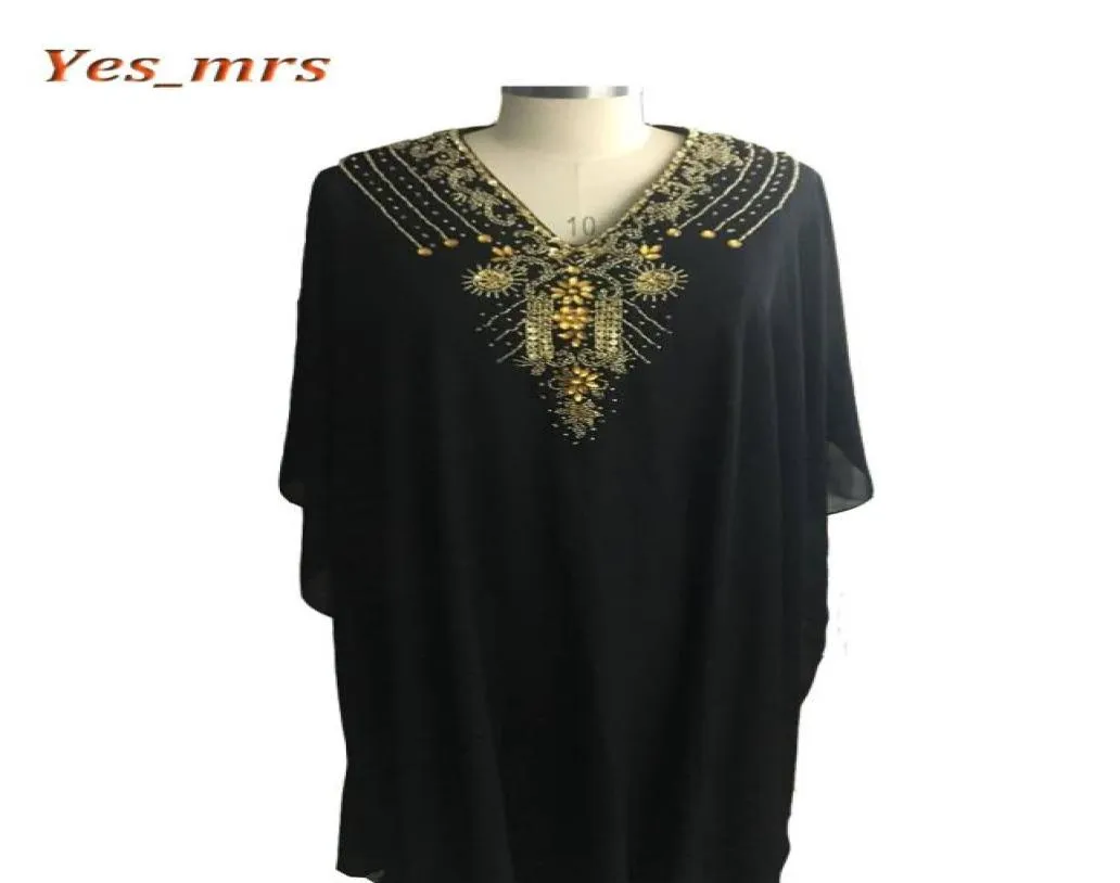 Verklig bild Långa arabiska islamiska kläder för kvinnor Abaya i Dubai Kaftan Muslimska arabiska kvällsklänningar V Neck Chiffon Beads Party P2927665