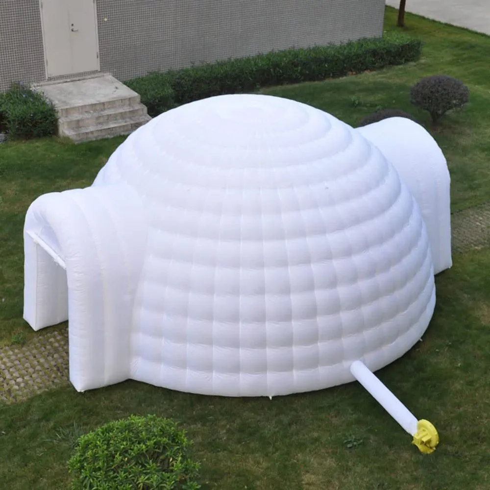 Factory Price White Inflatable Igloo Dome Tent With LED Lights 2 Doors Outdoor Camping Party House Marquee