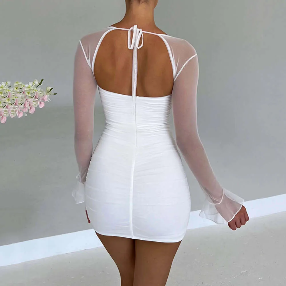 Trendy Spicy Girl white dress for Autumn and Winter - Long