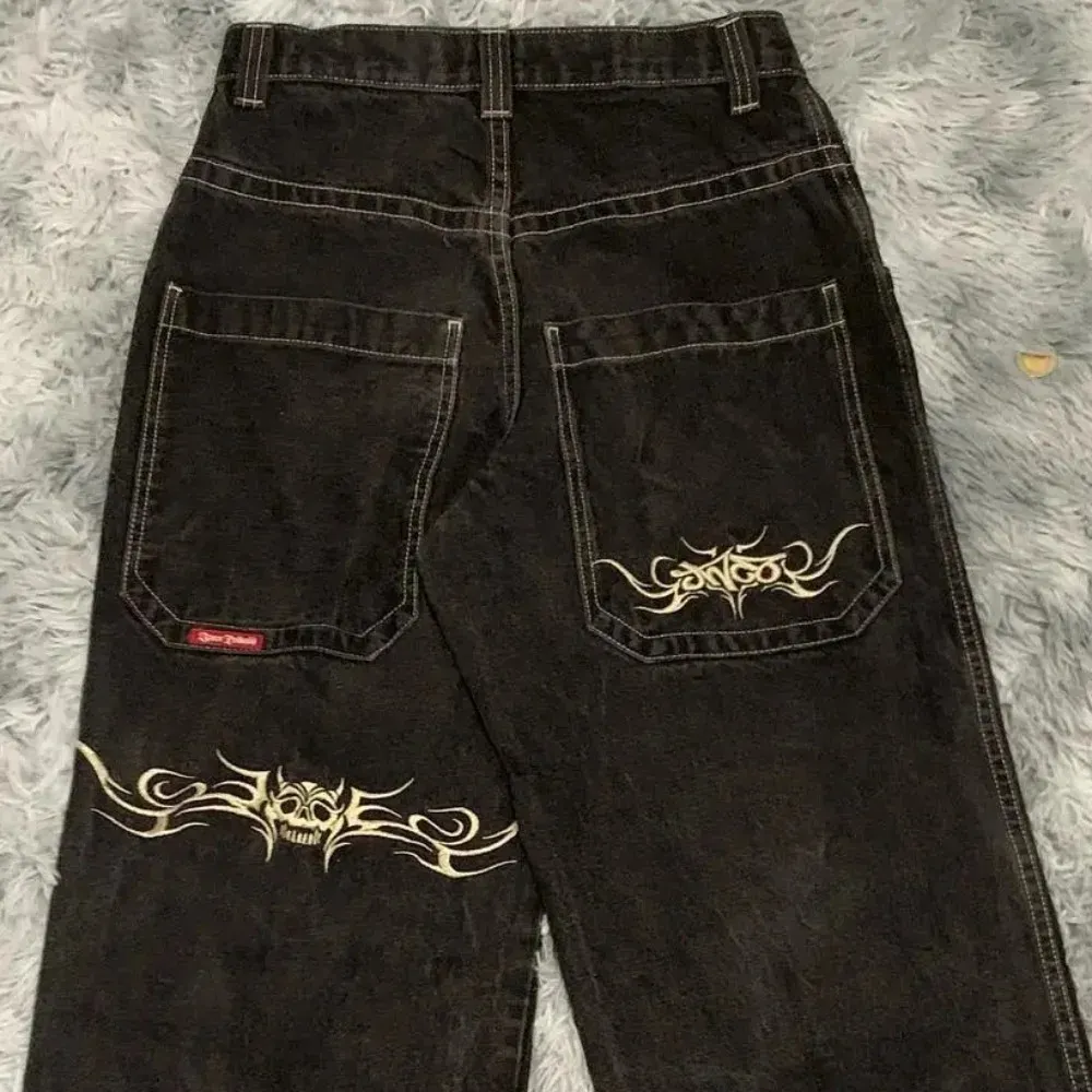 Jnco Jeans Y2K Hip Hop Retro Grafik bestickt Baggy Jeans Schwarze Hosen Männer Frauen Harajuku Gothic High Taille Wide Hosen 240420