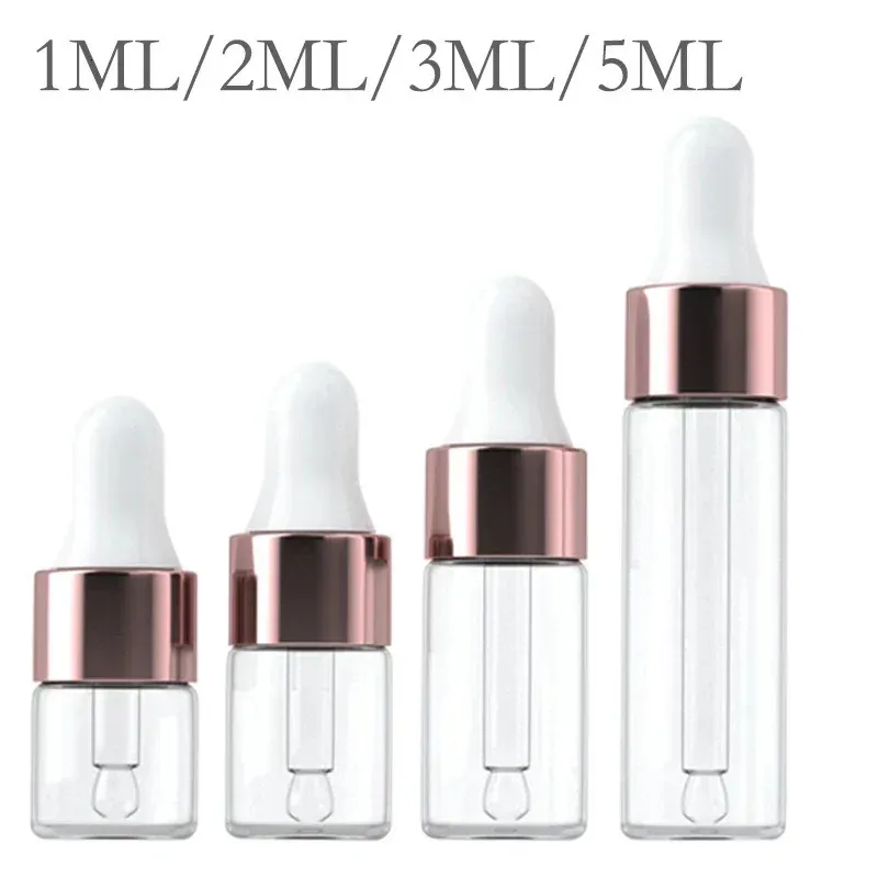 100pcs/Pack 1ml 2ml 3ml 5ml Dropper Bottle Empty Rose Gold Essential Oils Bottles Glass Vials Refillable Clear 240425