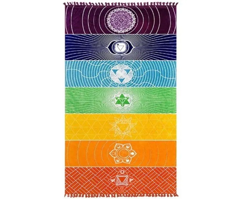 Jln yoga tapestry tapeçaria arco -íris 7 listras de chakra sete chakra sarongus praia toalha de verão parede pendurada mandala manta viajar