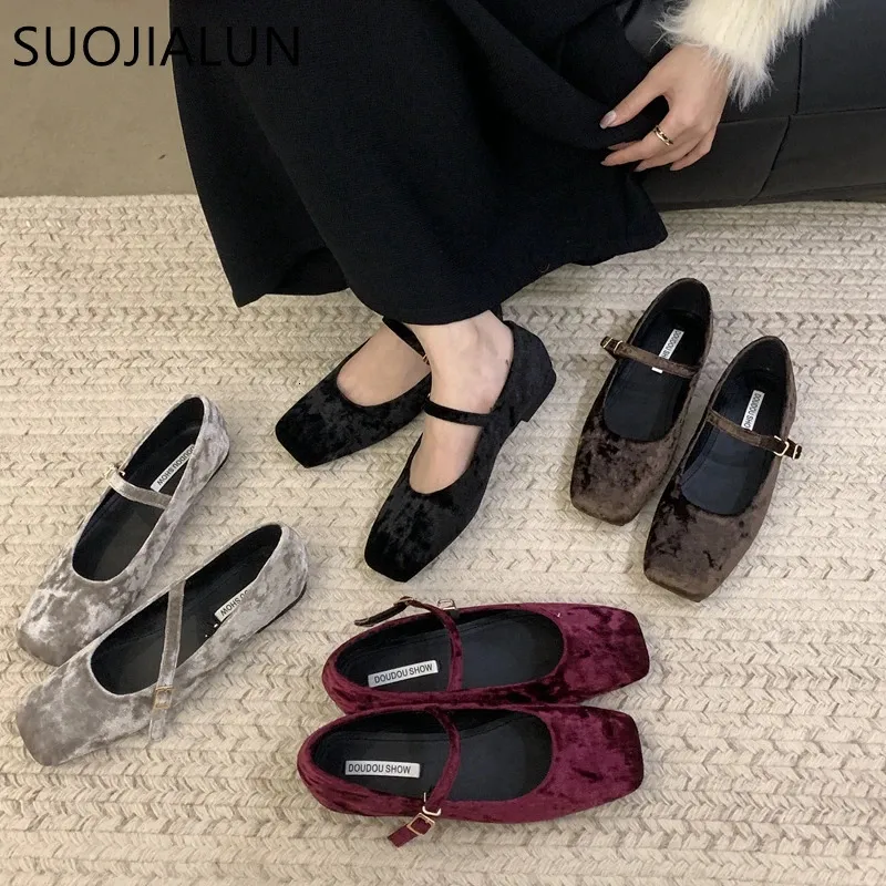Suojialun Spring Women Женщины Flat Shoes Fashion Losede Toe Toe Elegant Ballerinas Shoes Casual Slip на обуви Мэри Джейн 240425