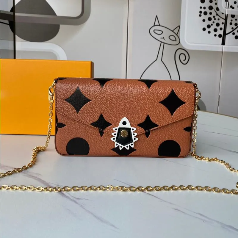 LOULS VUTT Bags Wallet 24SS Genuine Luxurys Women Handbag Embossment Bag Chain Purse Designers Leather Messenger Wallets Golden 21CM Holder