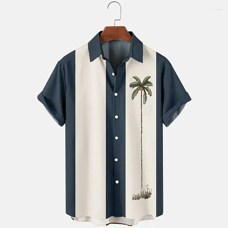 Męskie zwykłe koszule hawajskie koszulka koszulka T-shirt Summer Coconut Tree Wzorka uliczna ubrania wakacyjne moda 1950s