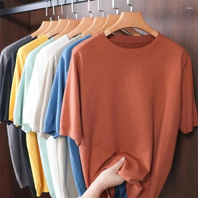 Men's T Shirts Superfine Merino Wool Shirt Knitted O-neck Short Sleeve Breathable Thin Cashmer Tee Solid Color Tops Ropa De Hombre