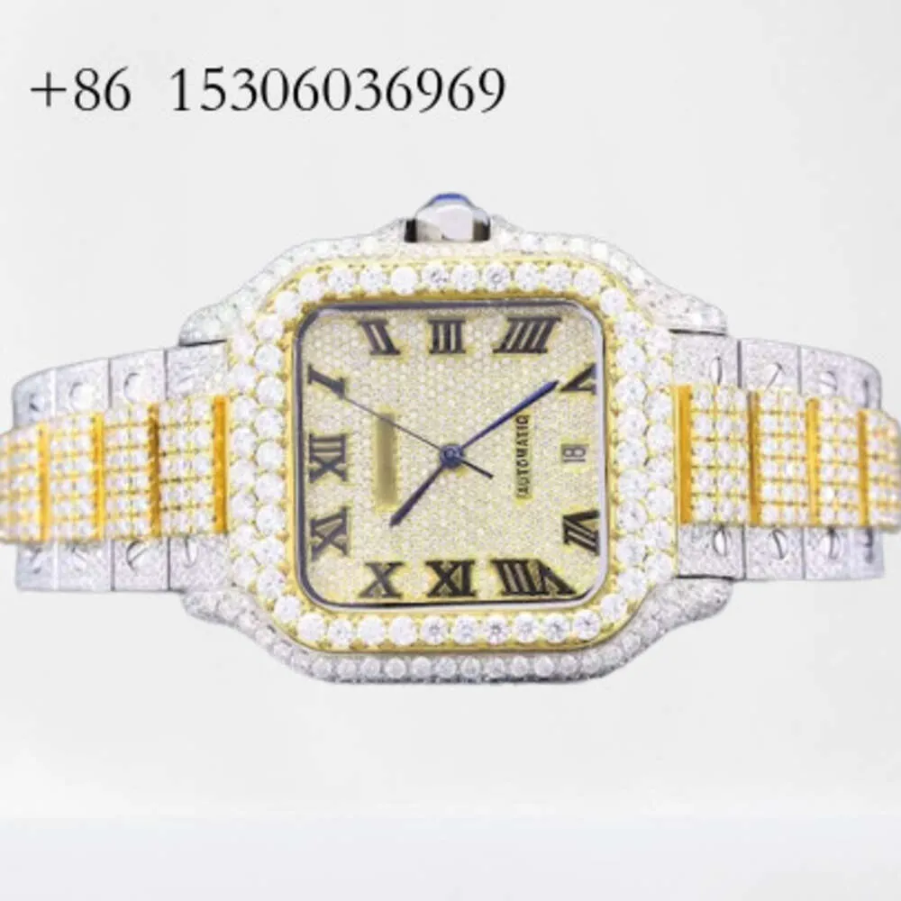 Factory Direct Supply VVS Moissanite Diamond Studded W pełni zamarznie na stali nierdzewnej Automatyczne hiphopowe Hiphop Men Watch Watch Custom Size