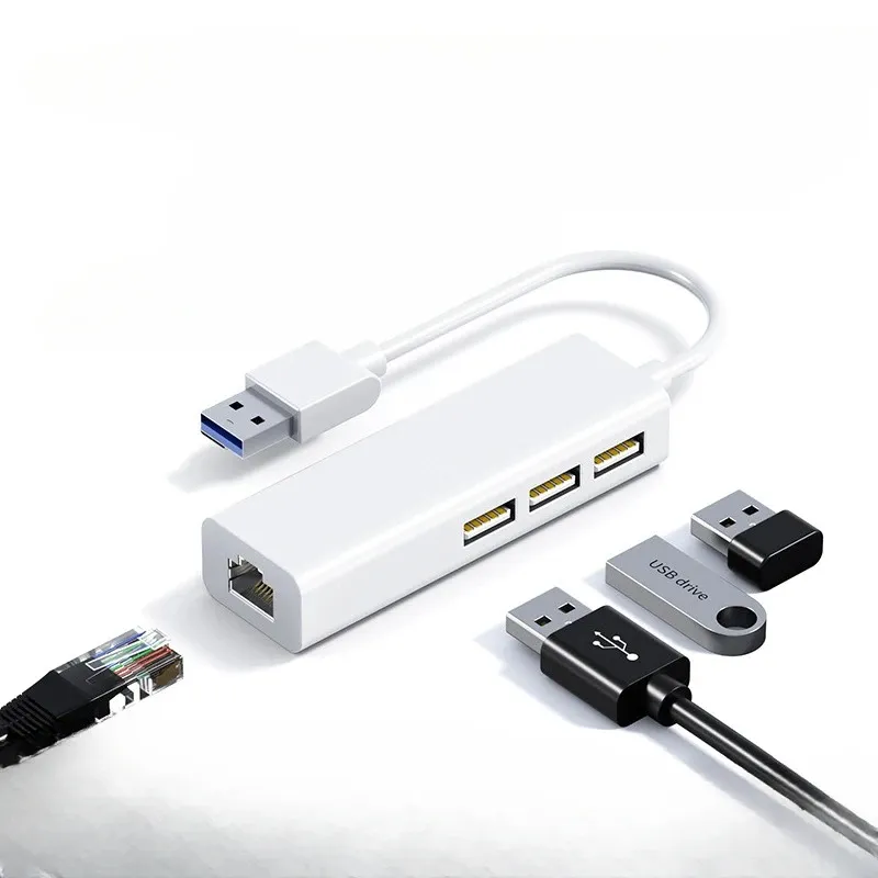 USB Ethernet с 3 -й портом USB Hub 2.0 RJ45 LAN -карта USB для Ethernet Adapter для Mac IOS Android PC RTL8152 USB 2.0 Hub