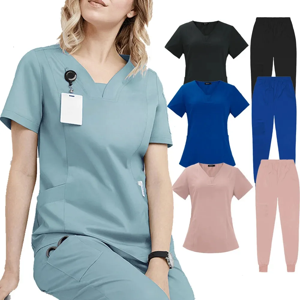 Uniformer Kvinna skrubba Set Nurse Beauty Salon Workwear Clinical Scrubs Top Pant Spa Doctor Nursing Tunic Suit 240410