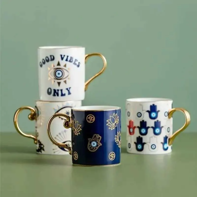 Mugs Blue Eye Coffee Cup Devils Eye Trkiye Ceramic Cup Family Breakfast Milk Novel Water Cup Afternoon Tea Cup Couple Gift J240428