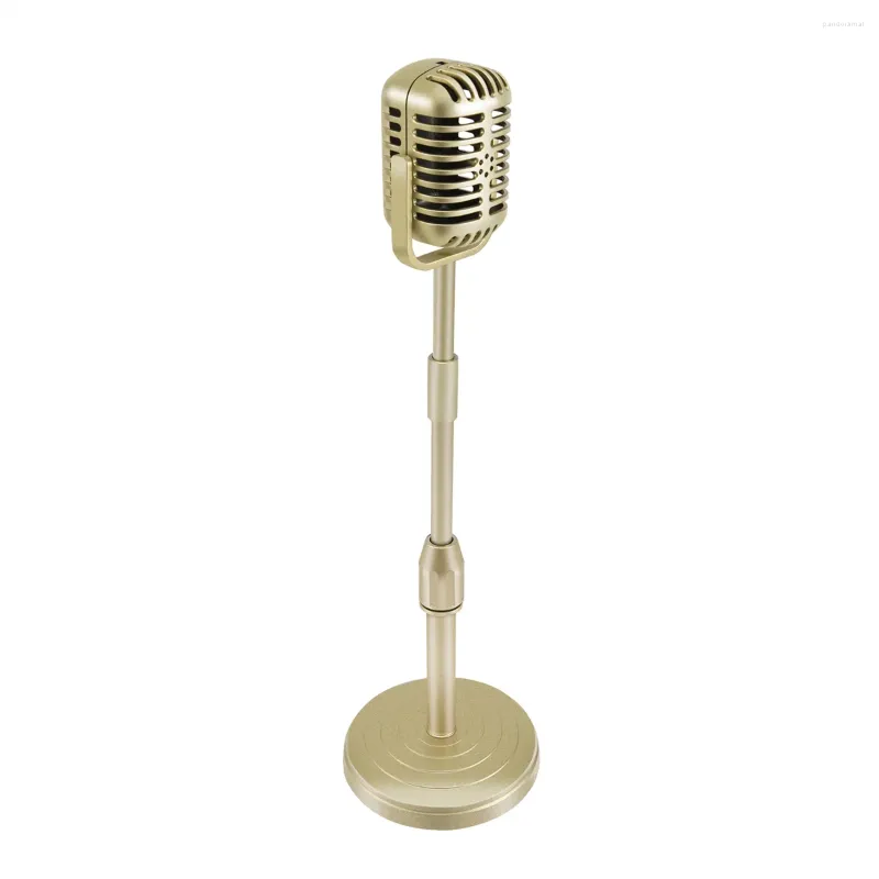 Microfones vintage Desktop Microphone Prop Model med justerbar höjd Klassisk retrostil Stand Fake Mic Gold