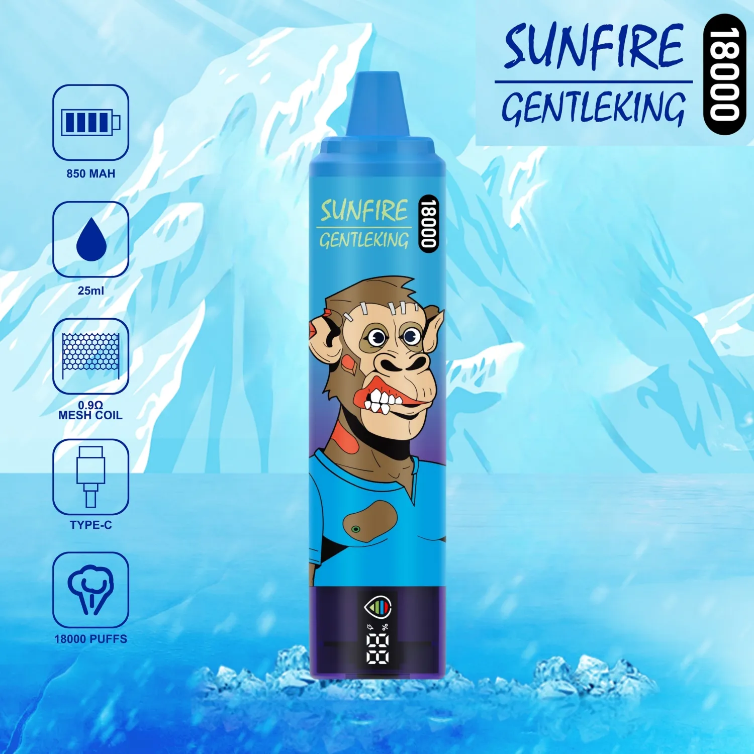 Original Sunfire 18000 Puffs 10 Flavor Disposable Vape E-cigaretter Tornado Vapes Electronic Device 25 ML Förfylld VAPE med LED-display 0%2%3%5%850mAh Rechargable