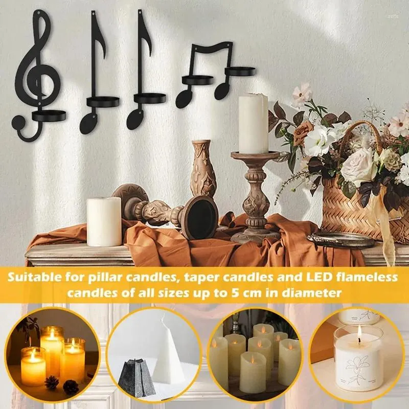 Candle Holders 1pc Music Noter Holder Black Wall Sconce Vintage Art Musical Style Iron