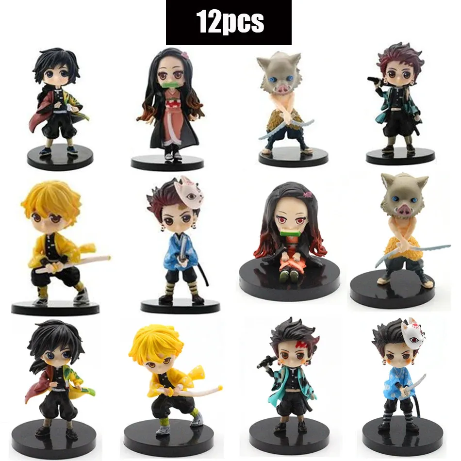 Q Posket Figura Hurtowa Demon Slayer Mini Figurine 6pcs12pcssets Kimetsu No Yaiba Małe lalki PVC Dekoracja komputerów stacjonarnych 240426