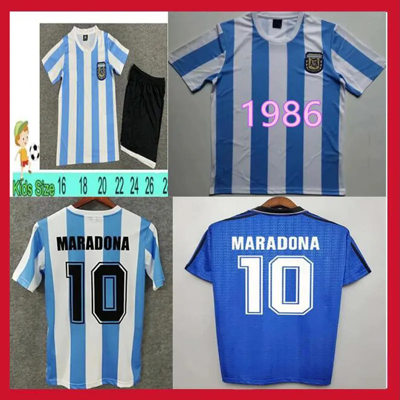 86 94 Retro Soccer Jersey Maradona Kids Caniggia AIMAR Higuain Kun Aguero Kempes Batistuta Riquelme Football Shirts