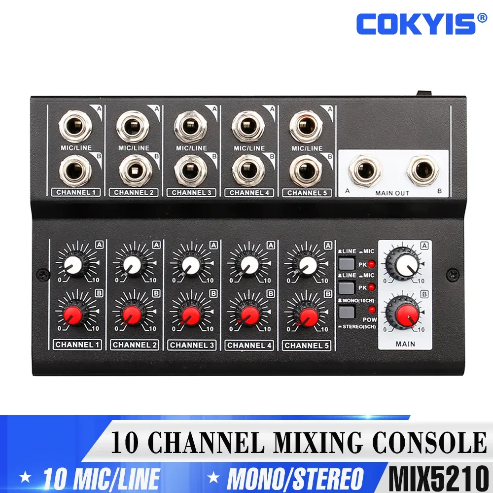 Equipamento Mix5210 10Canal Mixing Console Digital Audio Mixer estéreo para gravar DJ Network Live Broadcast Karaoke Mixer Audio