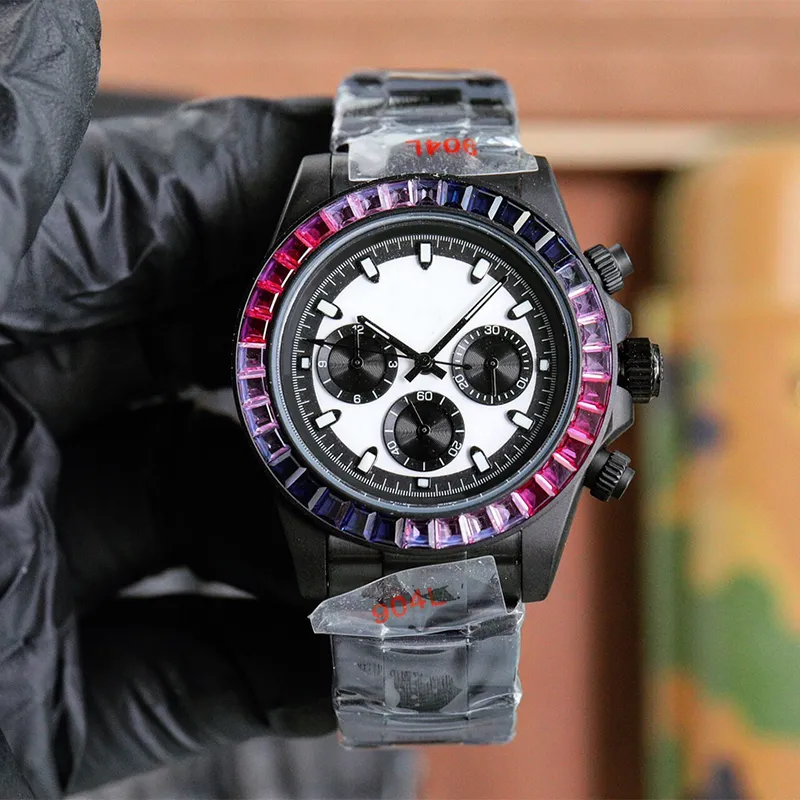 Watch Men 40 mm Automatyczny ruch mechaniczny zegarki Wysokiej jakości szklanka szklana bransoletka ze stali nierdzewnej Rainbow Diamond Circle Watch Luminous Font Montre de Luxe
