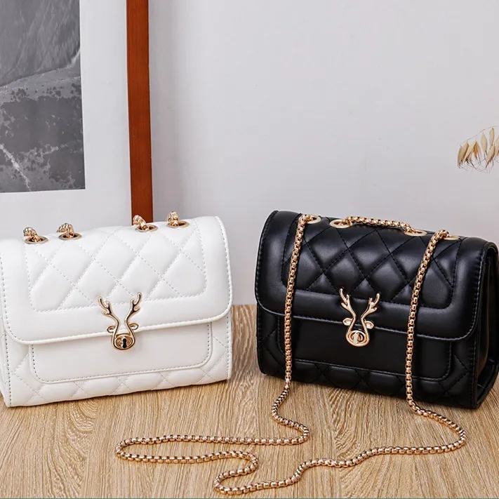 Sac à Bandoulière Noir Simili Cuir - Avec Chaîne Dorée, Format Carré, Neuf Sans étiquettes