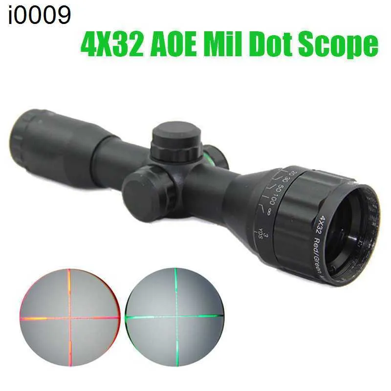 オリジナル4x32 AoE Red Tactical and Green Ilminated Mil Dot Rifle Scope Hunting Opticsコンパクトスコープ