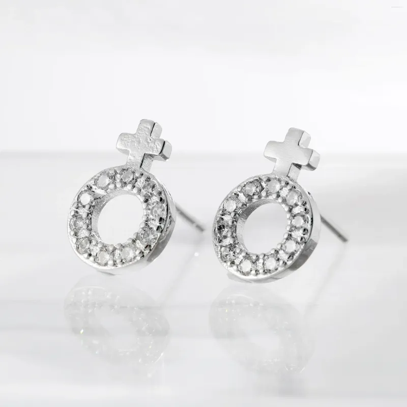 Stud Earrings Women's Fashion Simple Circle Cross Silver Plated Cocktail Party Zircon Ear Jewelry Xmas Gifts