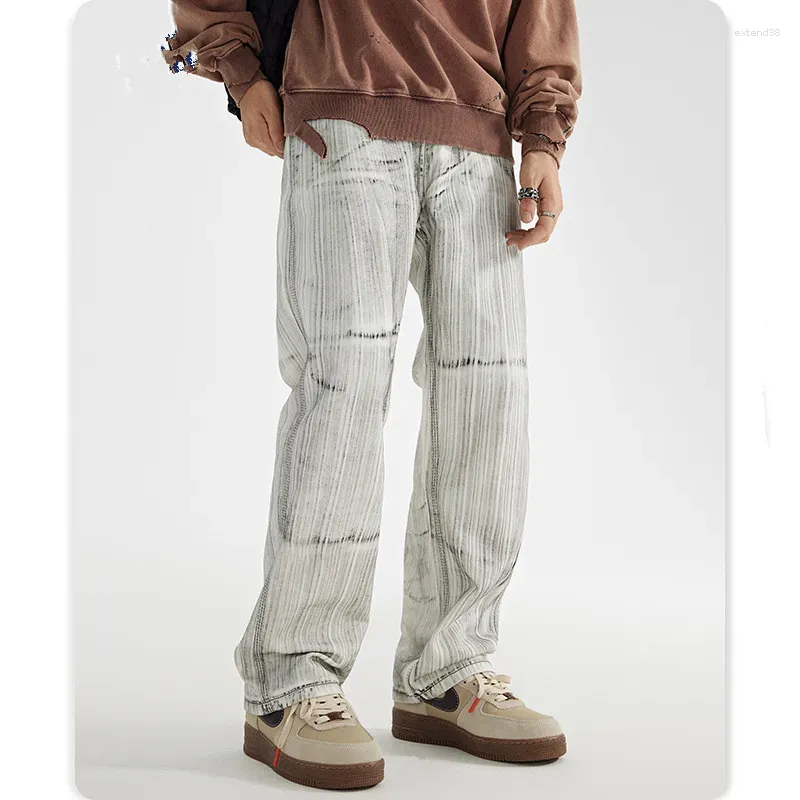 Jeans masculin vintage noir blanc moucheté pantalon en denim en vrac pantalon high street vantard