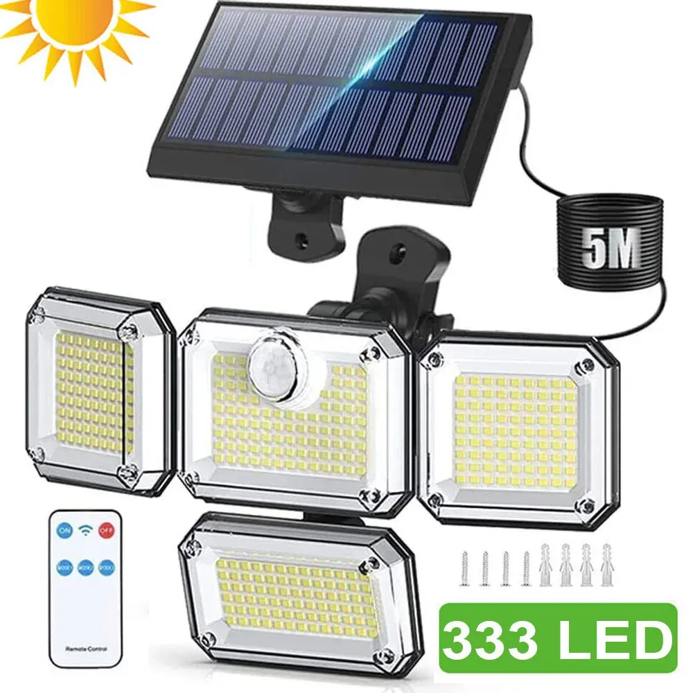 Decorações Sensor de movimento de luz solar à prova d'água de energia solar 2000lm 333 LED LED SCOCE SCECHONCE SPOTHURS PARA DECORAÇÃO DE JARDIM